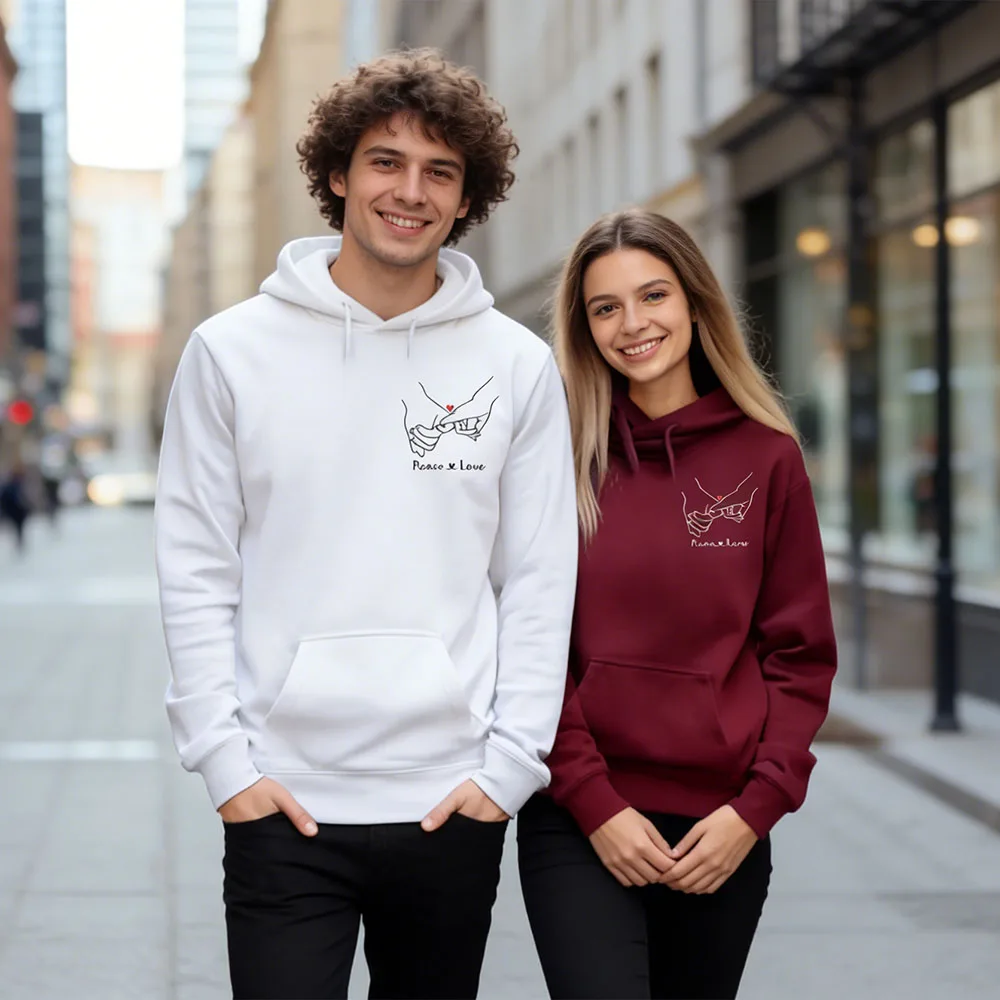 เสื้อฮู้ดคู่รักสั่งทำพิเศษ พร้อมชื่อและวันที่ ของขวัญวันวาเลนไทน์ เสื้อฮู้ดคู่รักเข้าชุด ฉลองวันครบรอบแต่งงาน คำสัญญาอมตะ