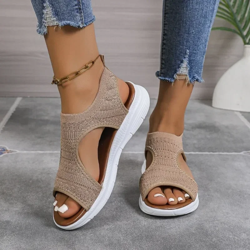 2024 Women's Summer Stretch Mesh Sandals Fish Shape Thick Sole Open Toe Wedge Sandals Women's Light Casual Shoes Platform Shoes