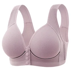Large Size Gathered Women's Bra Fixed Sponge Cups Front Button Button Type Thin Cup Breathable Non-steel Ring Underwear Lenceria