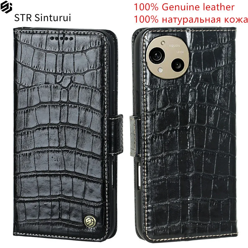 

STR Genuine crocodile grain leather card Slot Wallet Cover For Sharp Aquos R10 R9 R8s pro R7 R7s R6 R5G shockproof phone Case