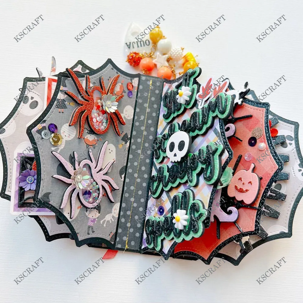 KSCRAFT Halloween Spiderweb Mini Album Cutting Dies Stencils for DIY Scrapbooking Decorative Embossing DIY Paper Cards