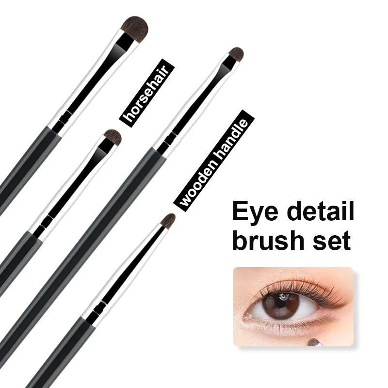 4pcs small eyeshadow brush Detail Makeup Brush Pony Hair Eye Makeup Eyeliner Brush Fine Smudge Concealer Portable Set