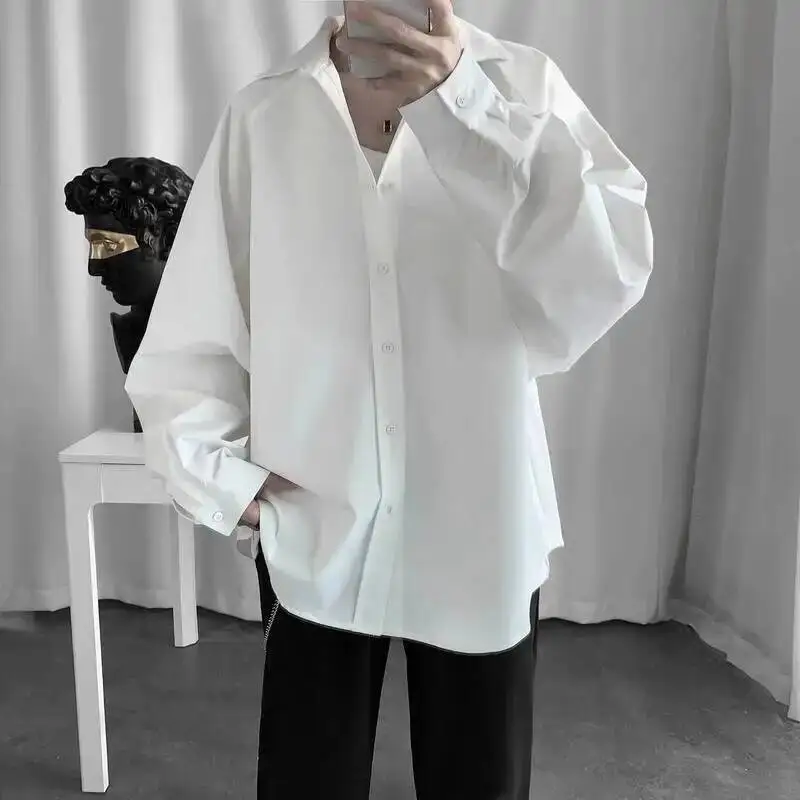 

Men's White Long Sleeve Shirts Office Suit Ins Trendy Wrinkle Resistant Non Iron Loose Fairy Like Style Cool Minimalist Top