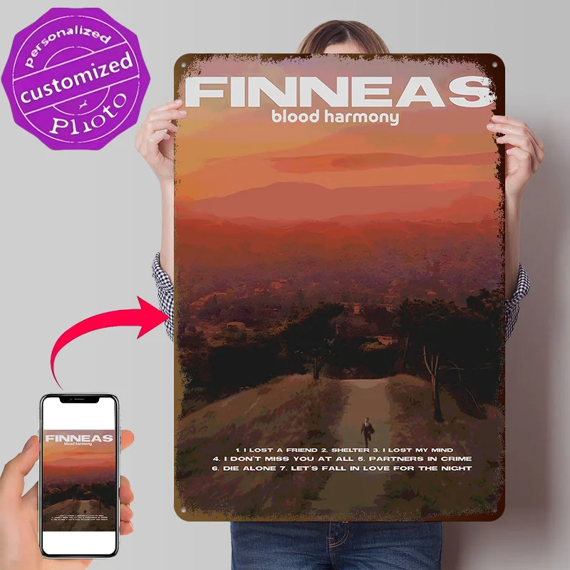 Finneas Blood Harmony Album Art Poster Retro 3D Printed Metal Signs Customized Wall Hanging Gift for Vintage Interior Home Decor