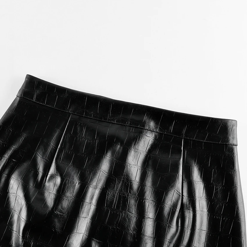 Linad Office Lady Brown PU Split Mid Calf Skirts Street Chic Slim Zipper Skirts Women 2026 Vintage High Waist Straight Skirt