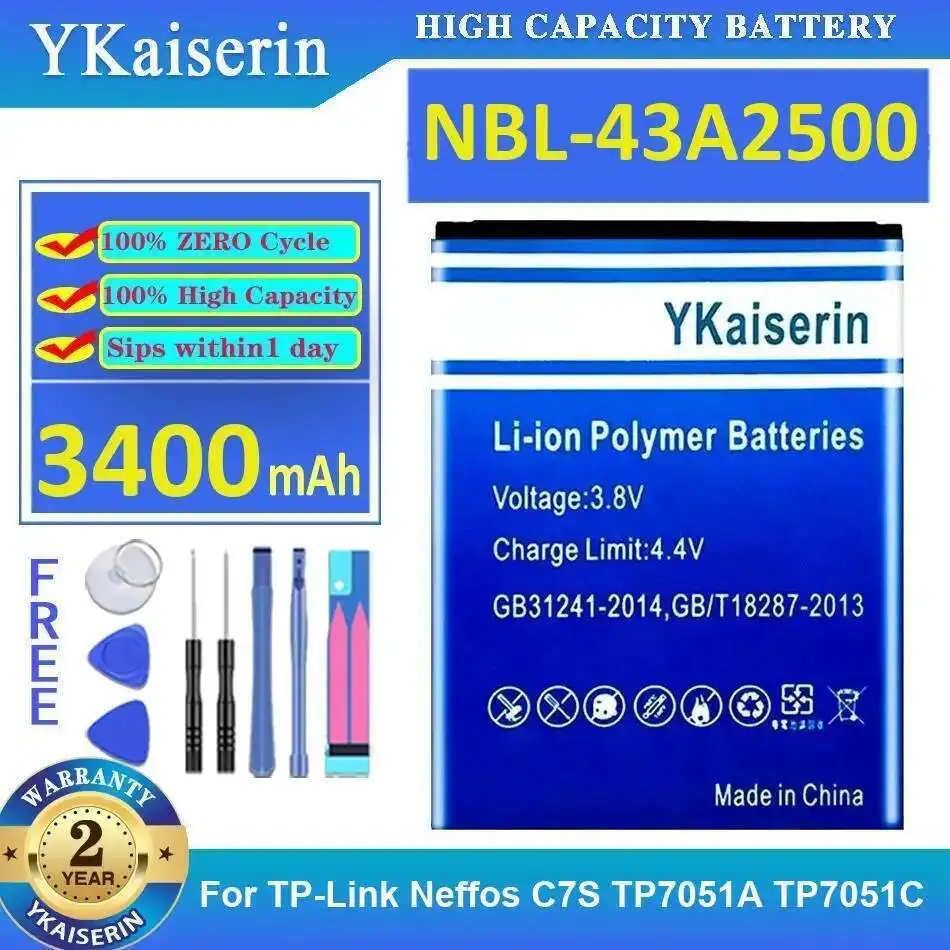 

Mobile Phone Battery Nbl-43A2500 Long Lasting 3400Mah For TP-Link Neffos C7S TP7051A TP7051C