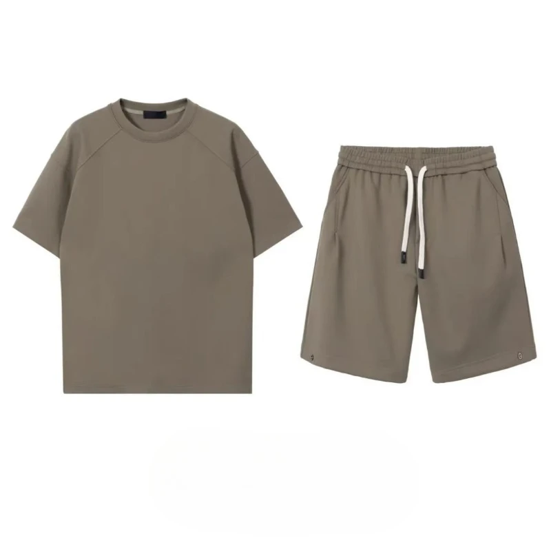 

2026 Summer Minimalist Leisure Track Suit Unisex Loose Fit Short Sleeve Top and Bottom Set for Men