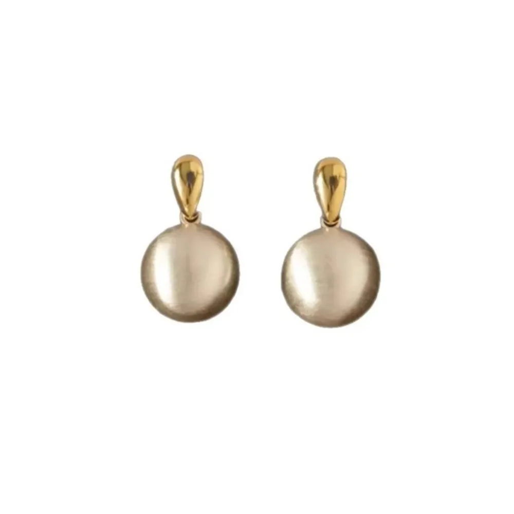 Brushed Metal Ball Pendant Earrings Frosted Surface Geometric Shape Stud Earrings Imitation Pearl Contrasting Color