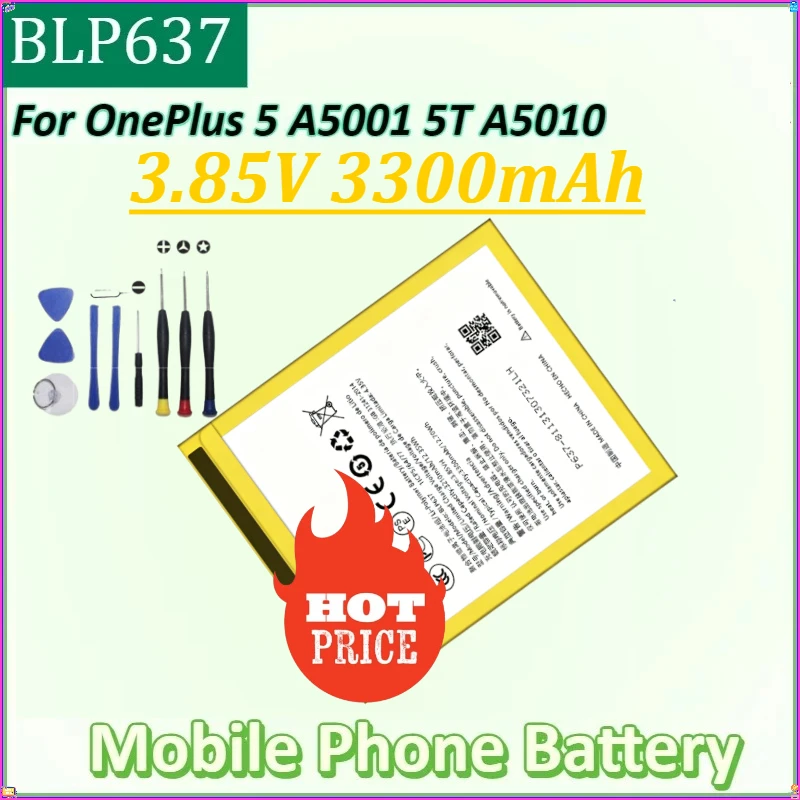 

For OPPO OnePlus 5 / 5T High Capacity Phone Replacement Battery New BLP637 3.85V 3300mAh Mobile Phone Battery + Tools
