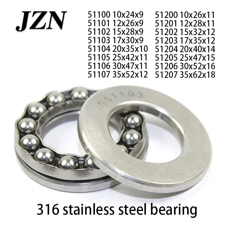 316 stainless steel flat thrust bearing 51100 51101 51102 51103 51104 51105 51106 51107 51200 51201 51202 515203 51204 51205