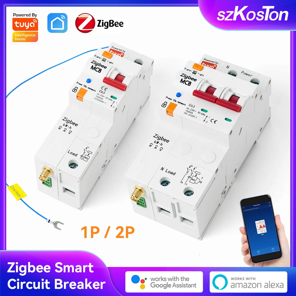 

Tuya Zigbee Smart Circuit Breaker 63A Din Rail SwitchTimer Module Smart Life App Voice Control Support Alexa Google Home Alice