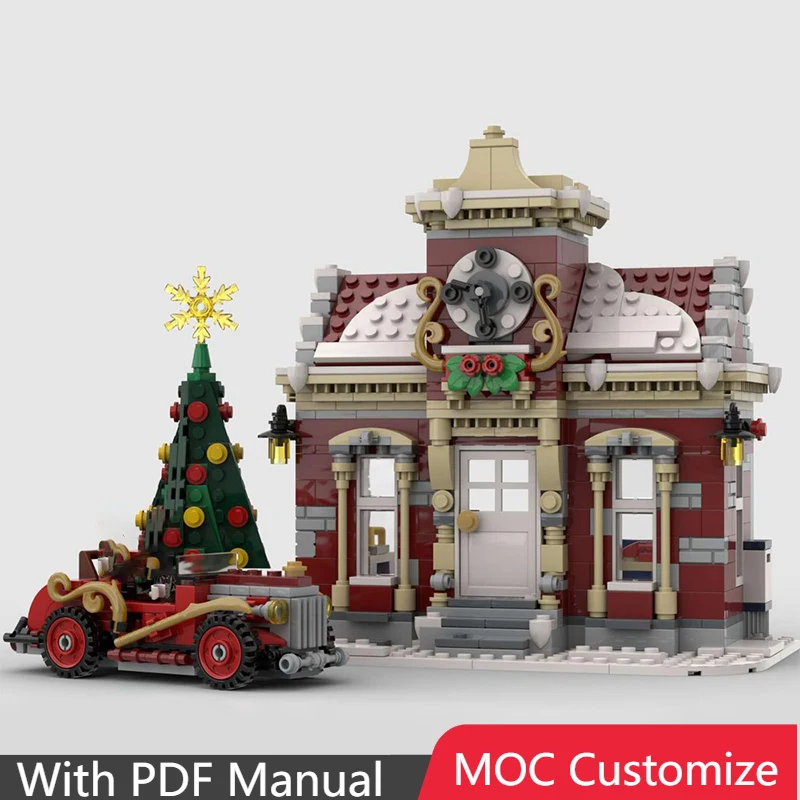 

983 шт. MOC креативный зимний ряд города, модульные строительные блоки, модель, обучающая игрушка «сделай сам», сборка для мальчиков, Рождественский подарок