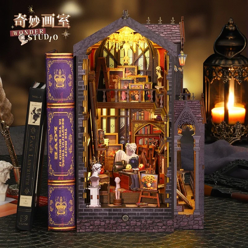 

Набор для создания книжного уголка своими руками - 3D деревянный пазл, миниатюрная модель художественной студии, креативный декор для комнаты и уникальная идея для подарка