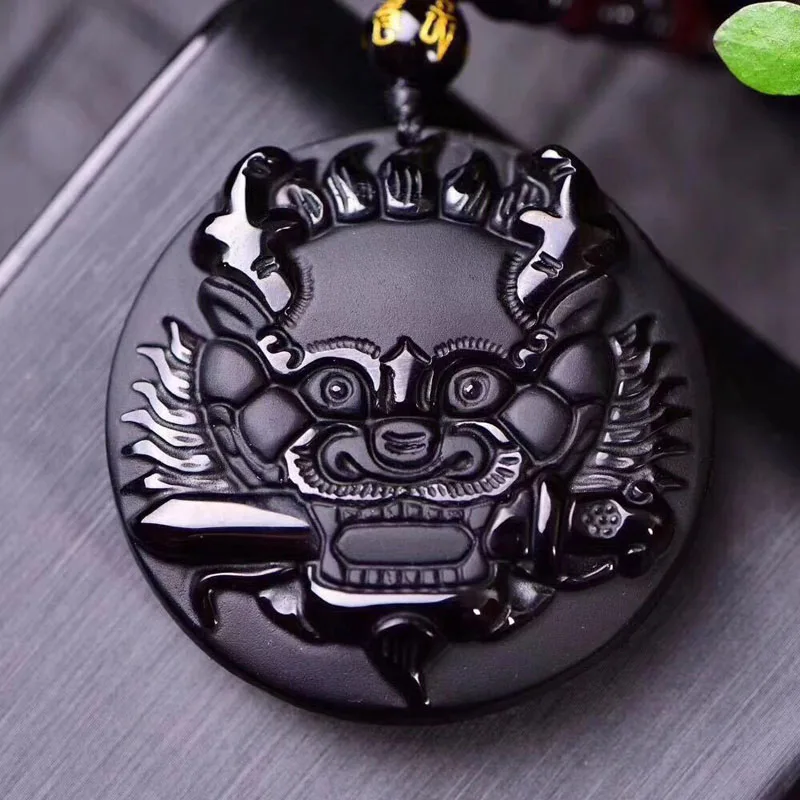 

Natural Black Obsidian Dragon Pendant Lucky Men's Sweater Chain Necklace Pendant Jewelry Gift