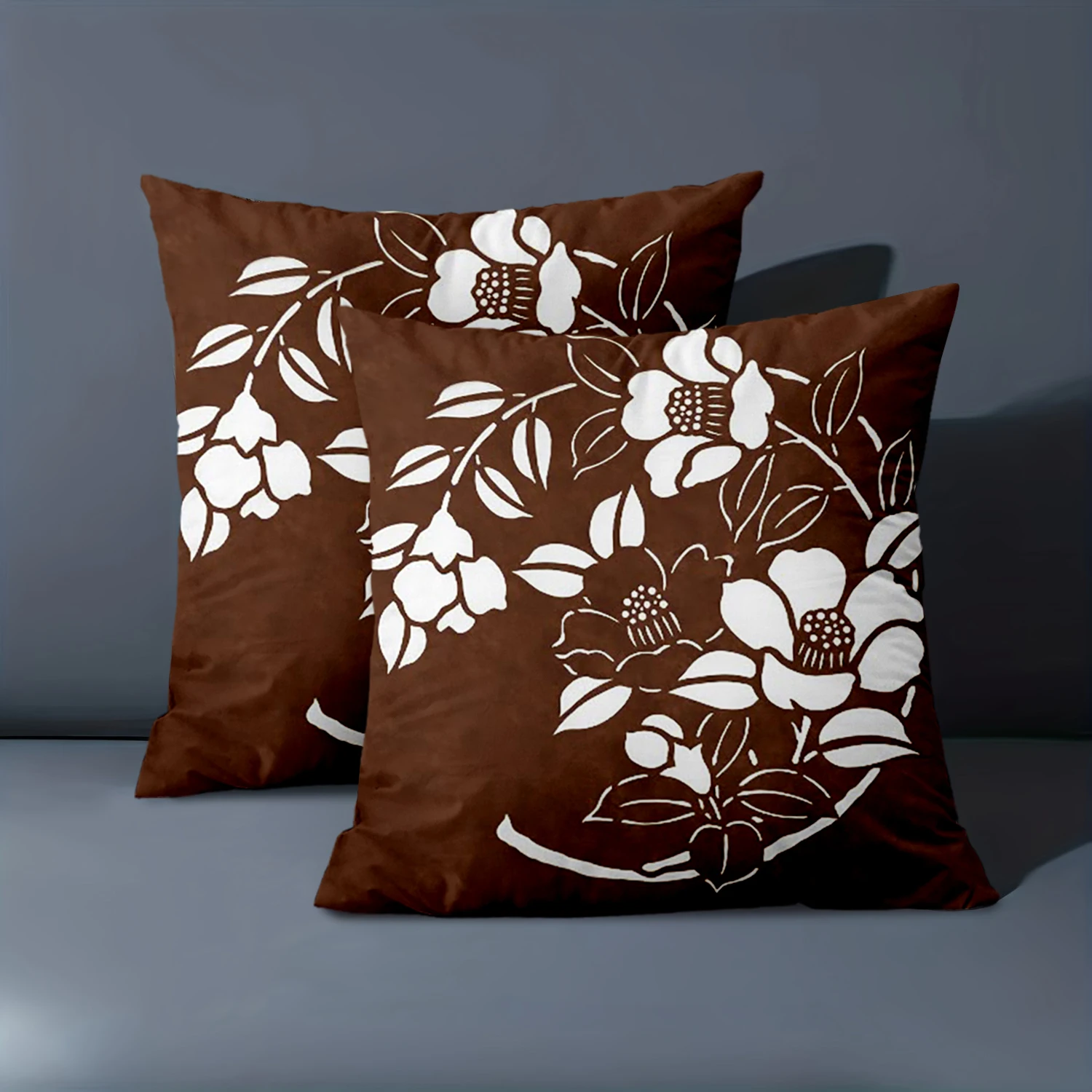 

1 Pieces Brown Cushion Covers With White Floral Patterns Polyester pillowcase, sofa decorative cushion cov Headboard Pillow