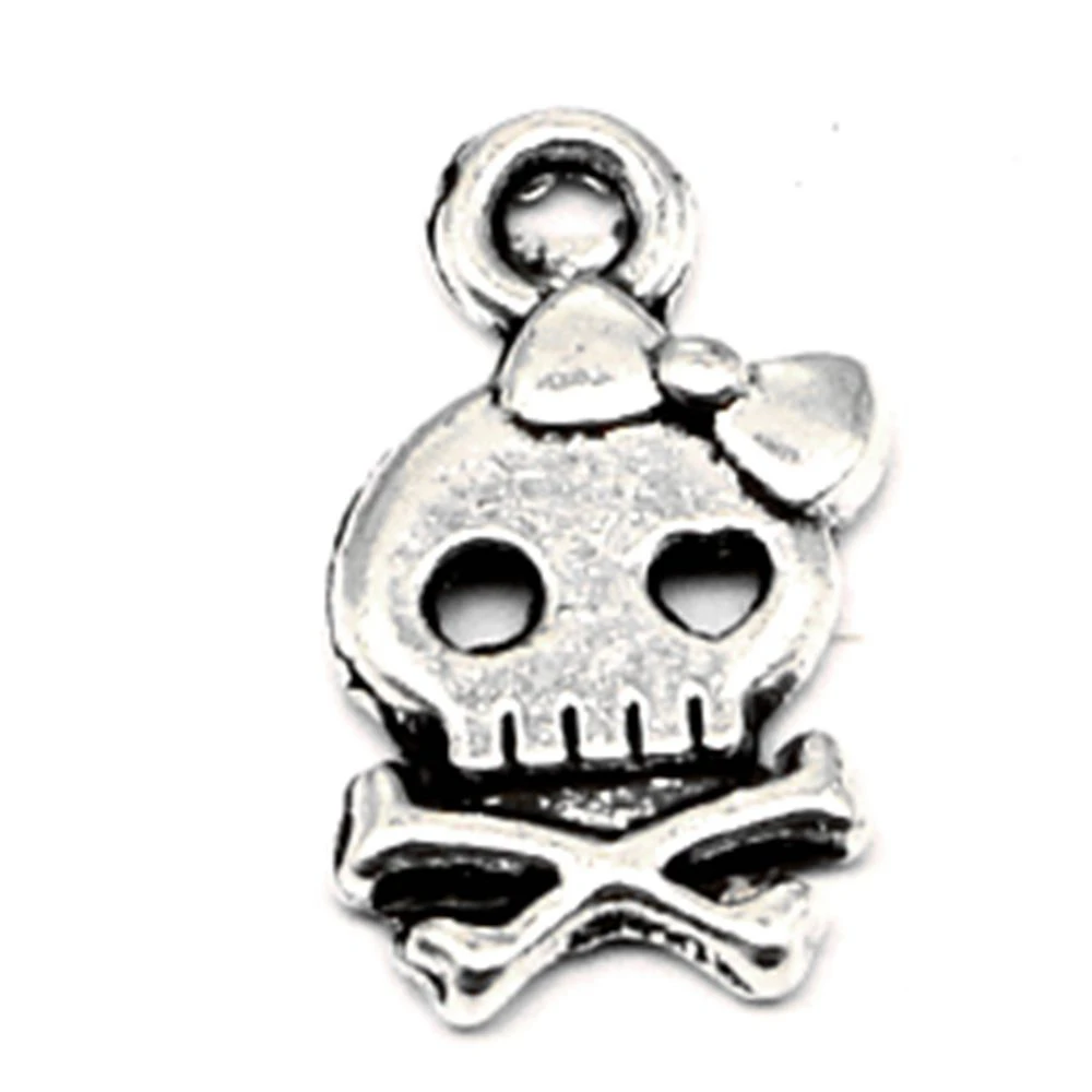 30pcs 10x16mm Skull And Bones Charms Women Pendant Accesori Diy Jewelry Antique Silver Color