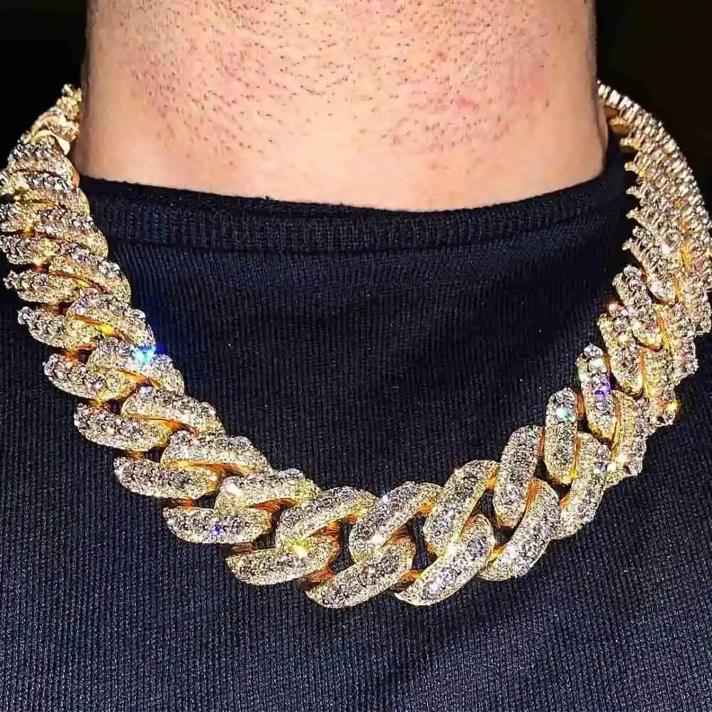 

Factory 20mm 3 Rows Cuban Link Chain Raise Pointer Iced Out DVVS 925 Sterling Silver Moissanite Cuban Chain