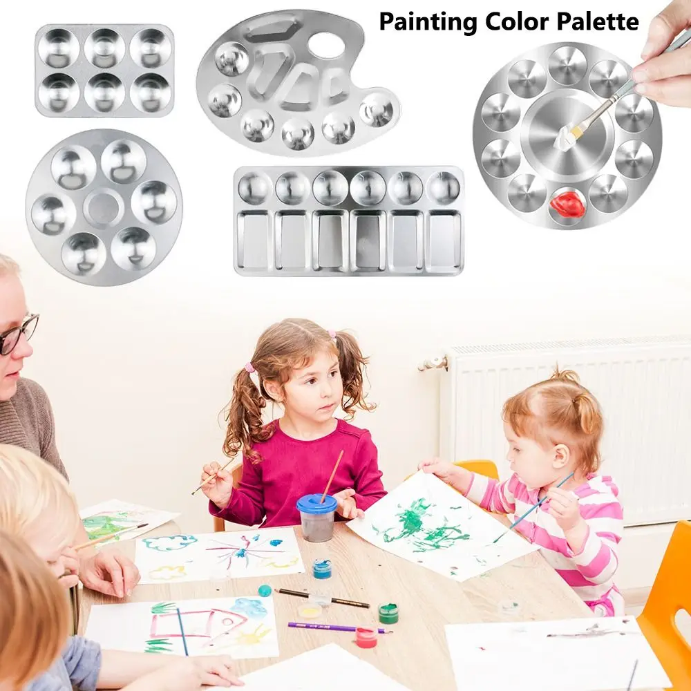 Metal Watercolor Palette 6/10/12 Wells Circular/Rectangular Mixing Paint Tray Hand Drawn Painting Color Palette Art Supplies