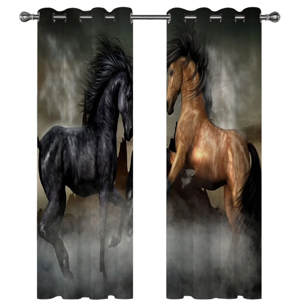 

HUANZHUANG Curtains For Bedrooms Animal Horse Pattern Luxury Curtains 2 Panel Home Living Room Bedroom Window Decorative Curtain