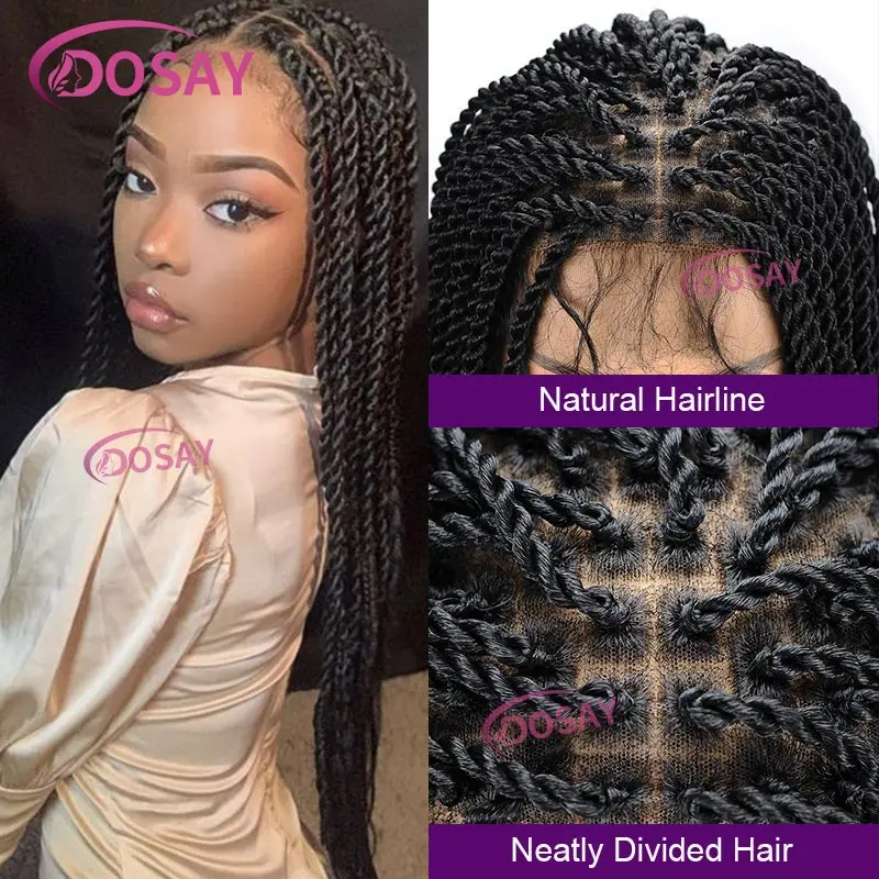 Parrucca sintetica Senegalese Twist Braid parrucche anteriori in pizzo pieno per donne nere scatola senza nodi treccia Faux Locs parrucca dea trecce parrucche