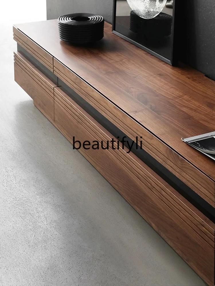 North American black walnut TV cabinet solid wood Nordic living room small apartment flip floor cabinet