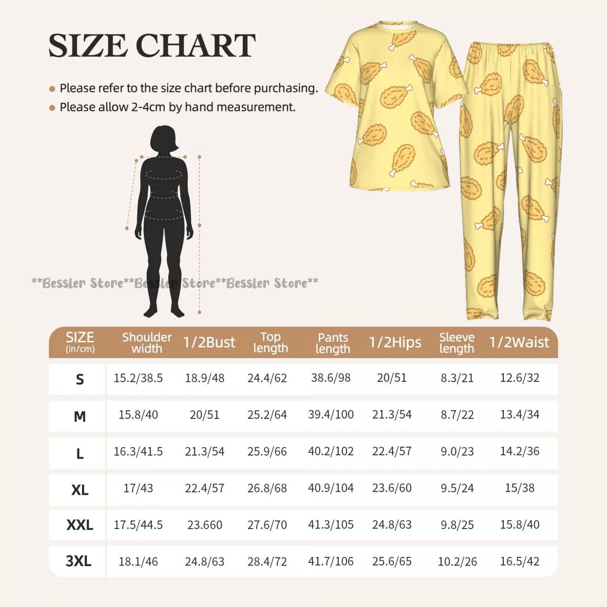 Women Pajama Sets Lounge Sleepwear Crispy Fried Chicken Pattern Short Sleeve Nightwear view 6