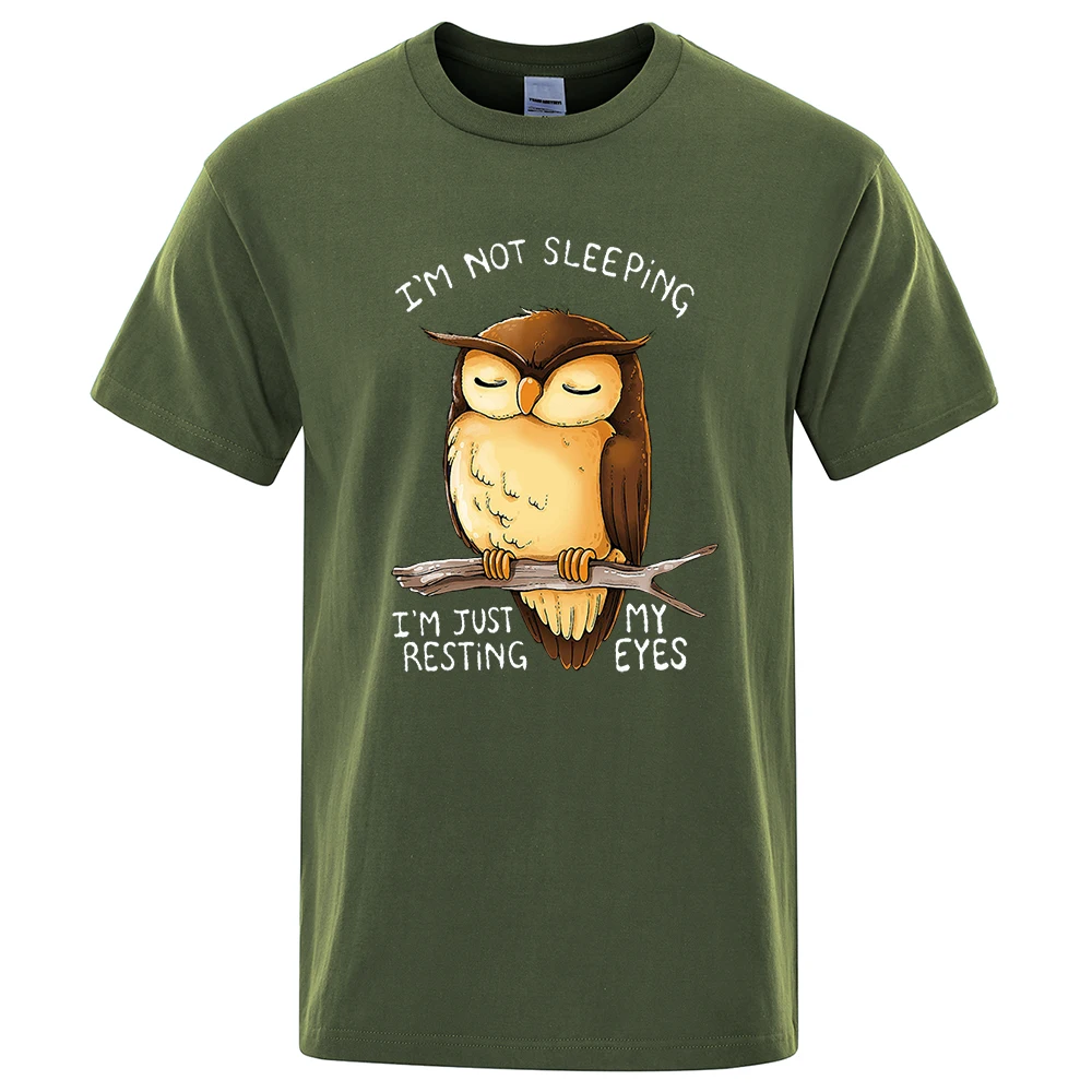 I'M Just Resting My Eyes Owl Cartoons Print Mens Street Clothing Breathable Oversized T-Shirts Brand Tops Cotton Casual T Shirt