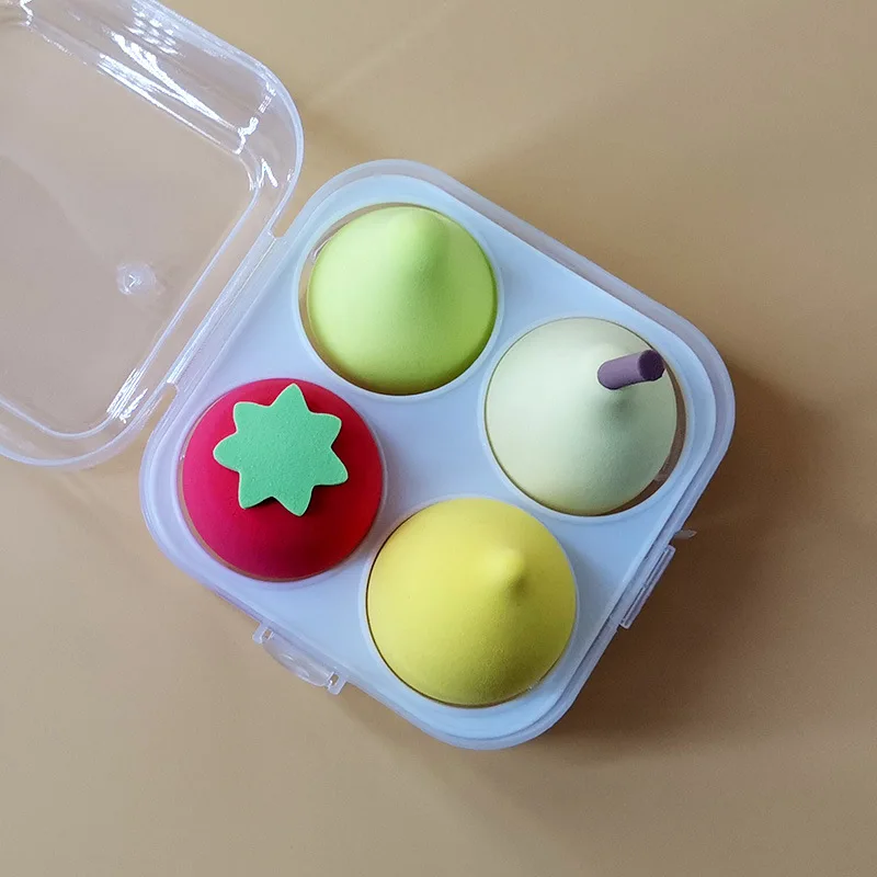Fruitvormige cosmetische bladerdeeg met opbergdoos voor vrouwen Gezicht Foundation Poeder Spons Cosmetische bladerdeeg Make-up spons Make-up gereedschap