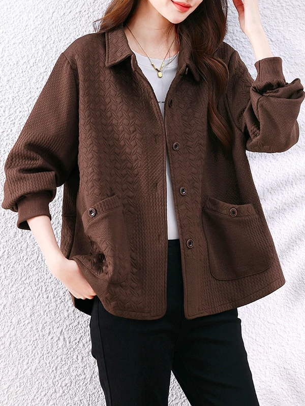 Casual Loose Long Sve Pure Color Embroidery Double ket Coat for plus Size Women Button up Open Cardigan Comfortable Fit