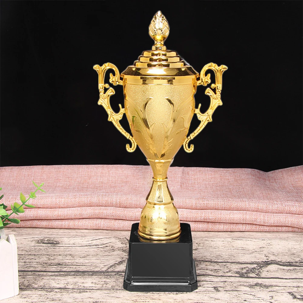 Gold Plastic Trophy Gold Trophy Cup 8.5 Inch Basketball Football Trophy with Lid Game Match Trophy for Championships Tournaments