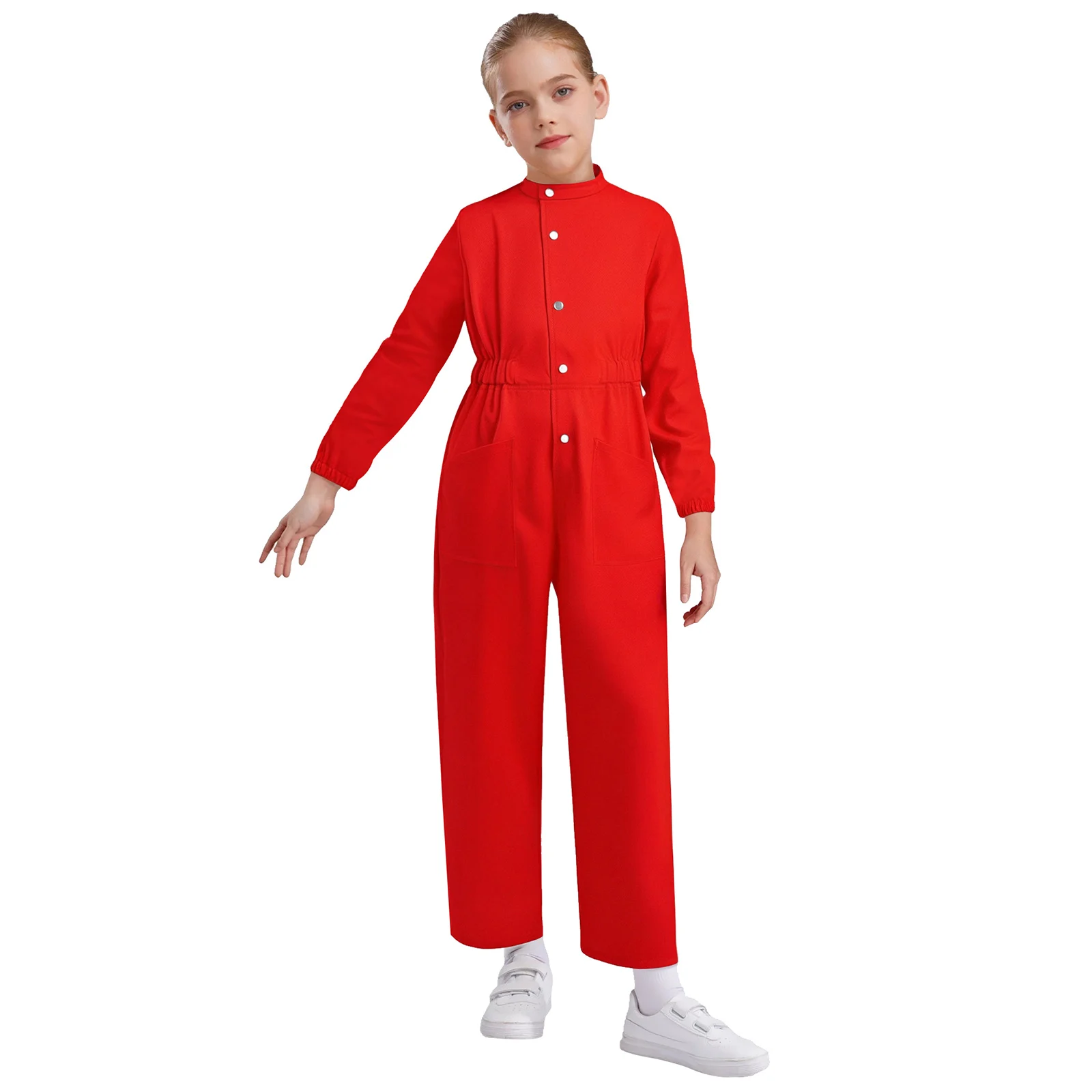 Girls Press Buttons Coverall Boys Mechanic Jumpsuit Flightsuit Boiler Suit Long Sleeve Cargo Overalls for Halloween Dress Up