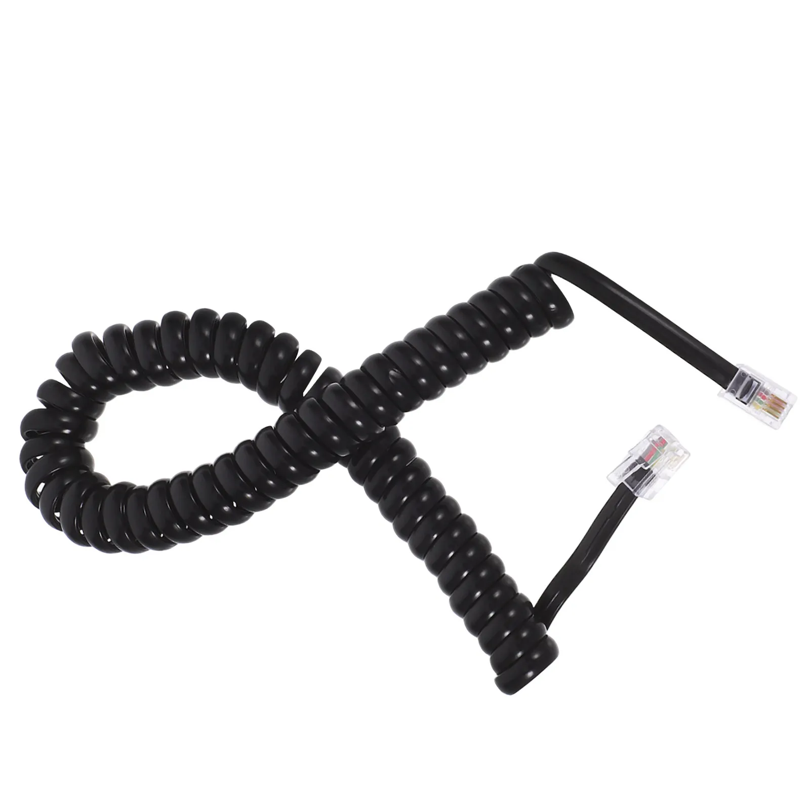Telephone Cable Landline Phone Curly Cord 2M Extendable Black Coiled Wire Receiver Cord for Office