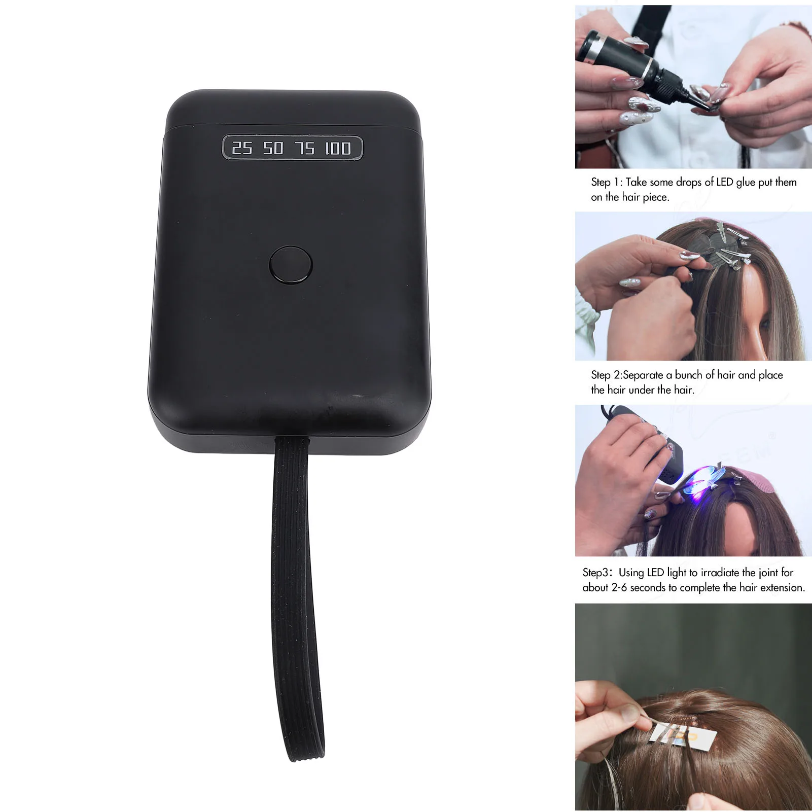 

Handheld UV LED Hair Extension Lamp Accurate Battery Display UV Hair Extension Light Portable 405nm 5000mAh Battery for Travel