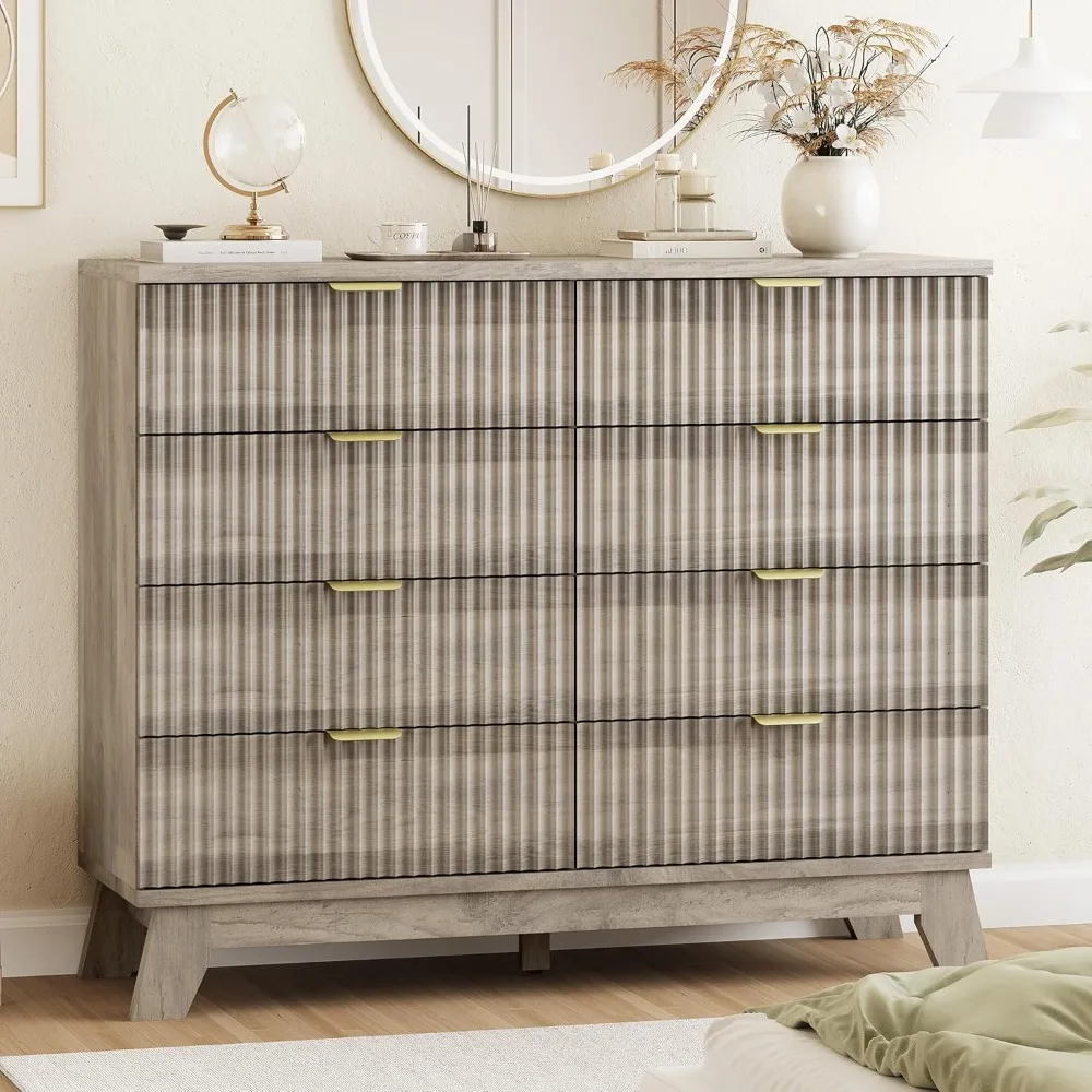 Fluted Dresser for Bedroom with 8 Drawers, 48