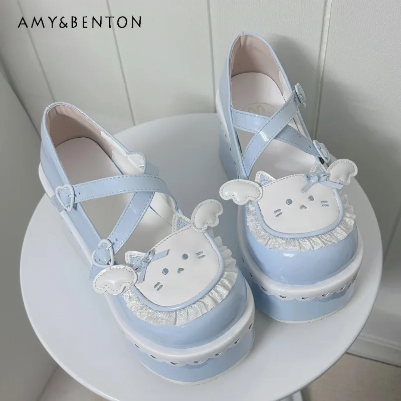 

Original Lolita Platform Muffin Shoes Japanese Round Head Cute Cartoon Print Sweet Mary Jane Shoes Women Kawaii Womens Shoes