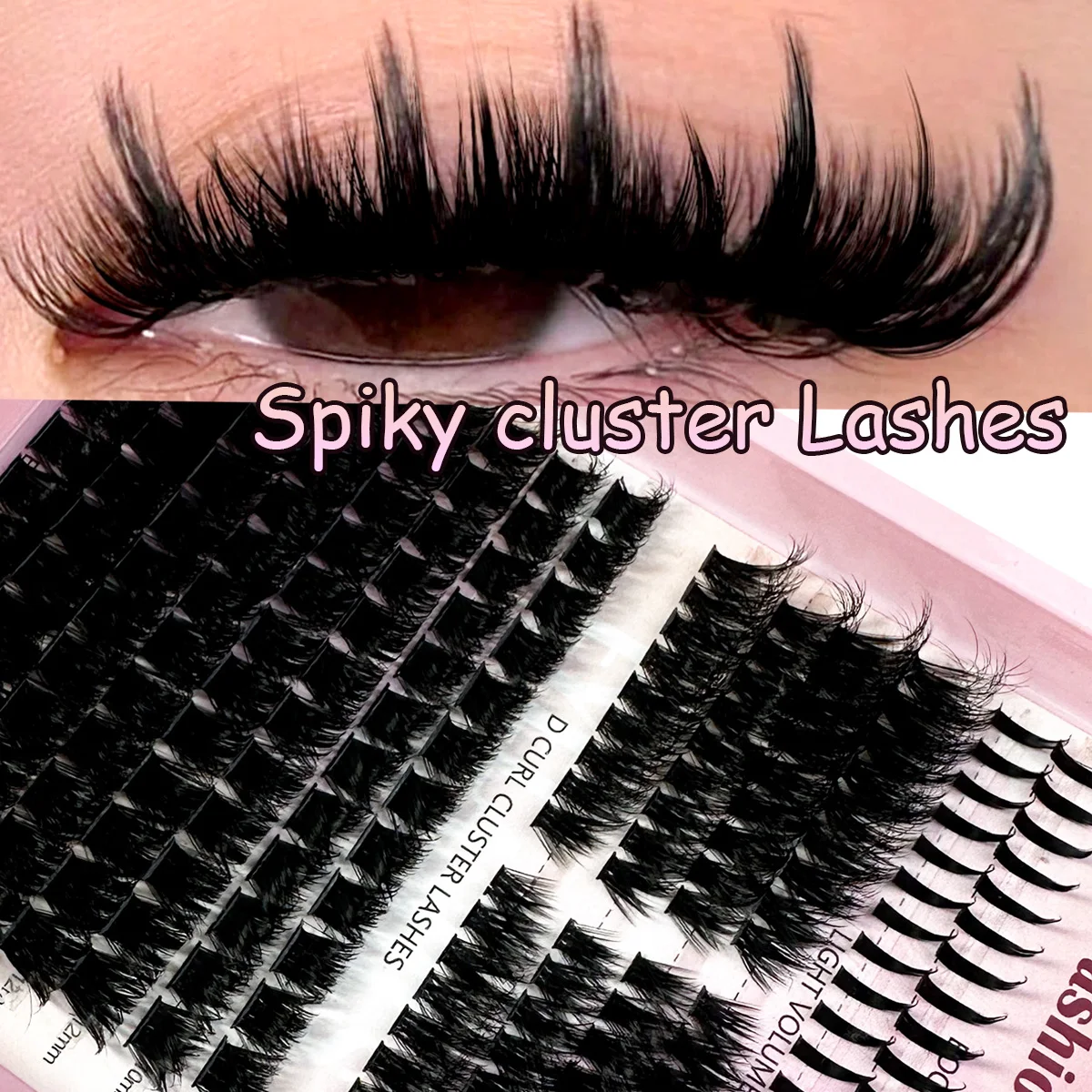 Extensions de cils en grappes à pointes 14 rangées, cils individuels épais avec pointes et cils inférieurs
