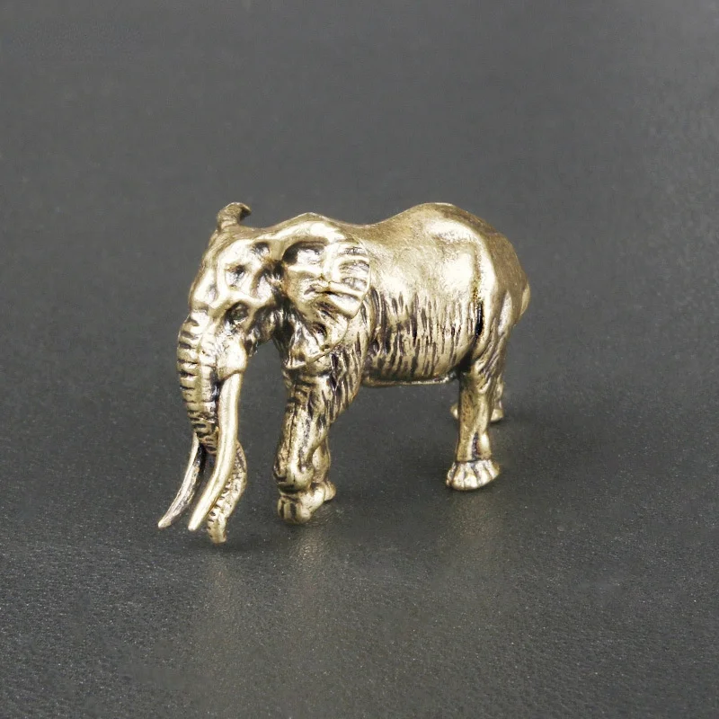 Antique Minature Mammoth Figurines Tea Pet Table Ornament Decorations Solid Copper Animal Crafts Home Decor Living Room