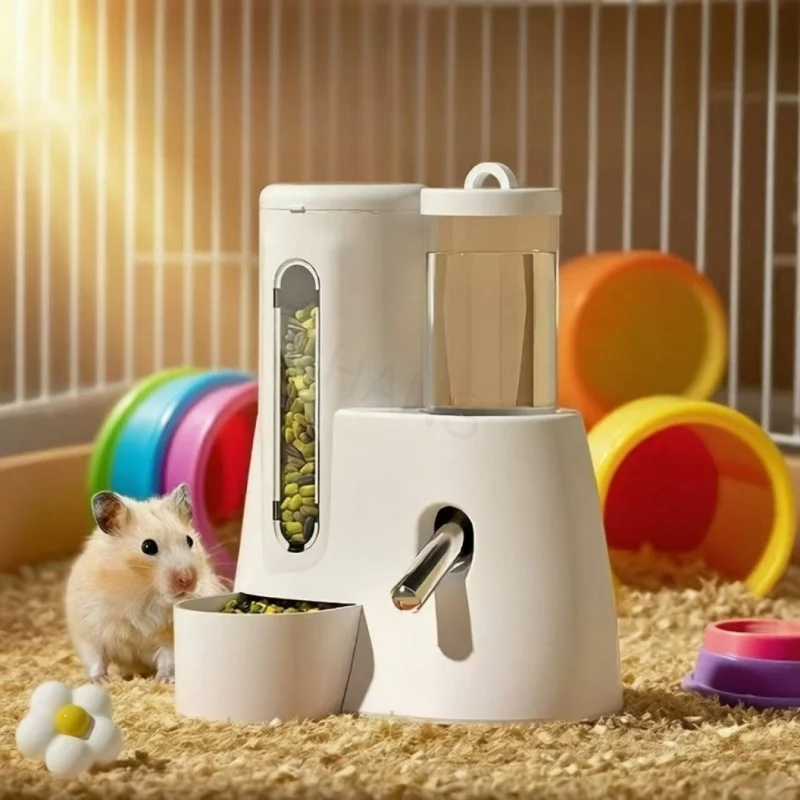 2 in1 Hamster Feeder And Waterer Large Capacity Leakproof Automatic Feeder Food Water Dispenser Leak Proof Food Feeding Supplies