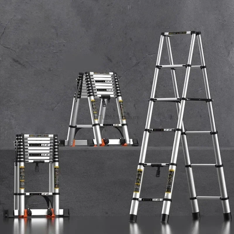 

Home Kitchen Telescopic Ladder Aluminum Alloy Step Stools Multi-functional Engineering Ladder Portable Folding Straight Ladder