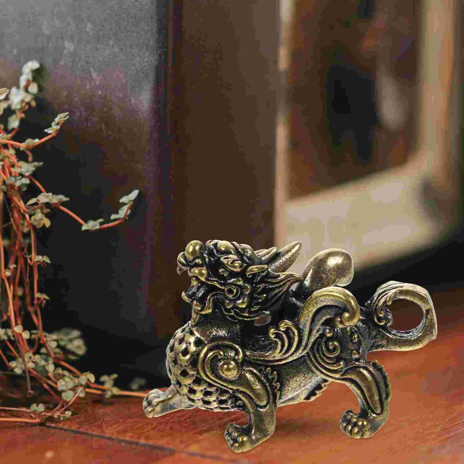 

Unicorn Ornament Car Center Console Decoration Keychain Desktop Hanging Brass Sculpture Small Retro Kylin