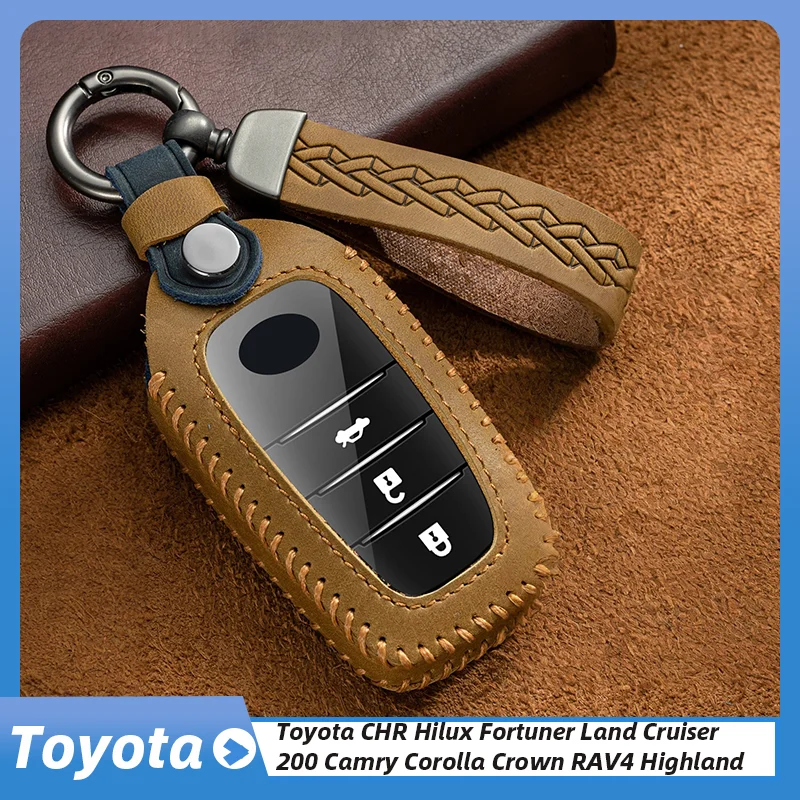 

Leather Car Remote Key Case Cover for Toyota RAV4 Crown Hilux Fortuner Camry Land Cruiser Prado Protect Shell Fob Accessories