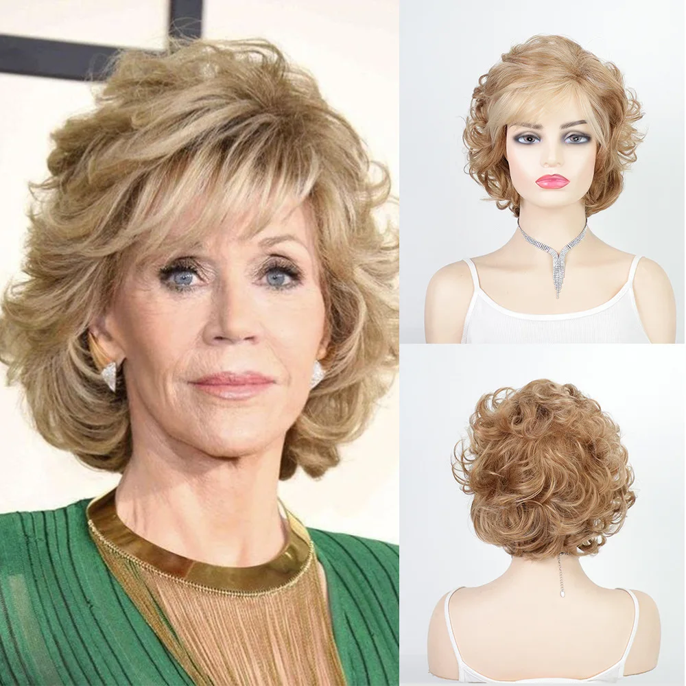 

Short Curly Blonde Wig Layered Heat-Resistant Synthetic Hair with Bangs Daily Wear wig