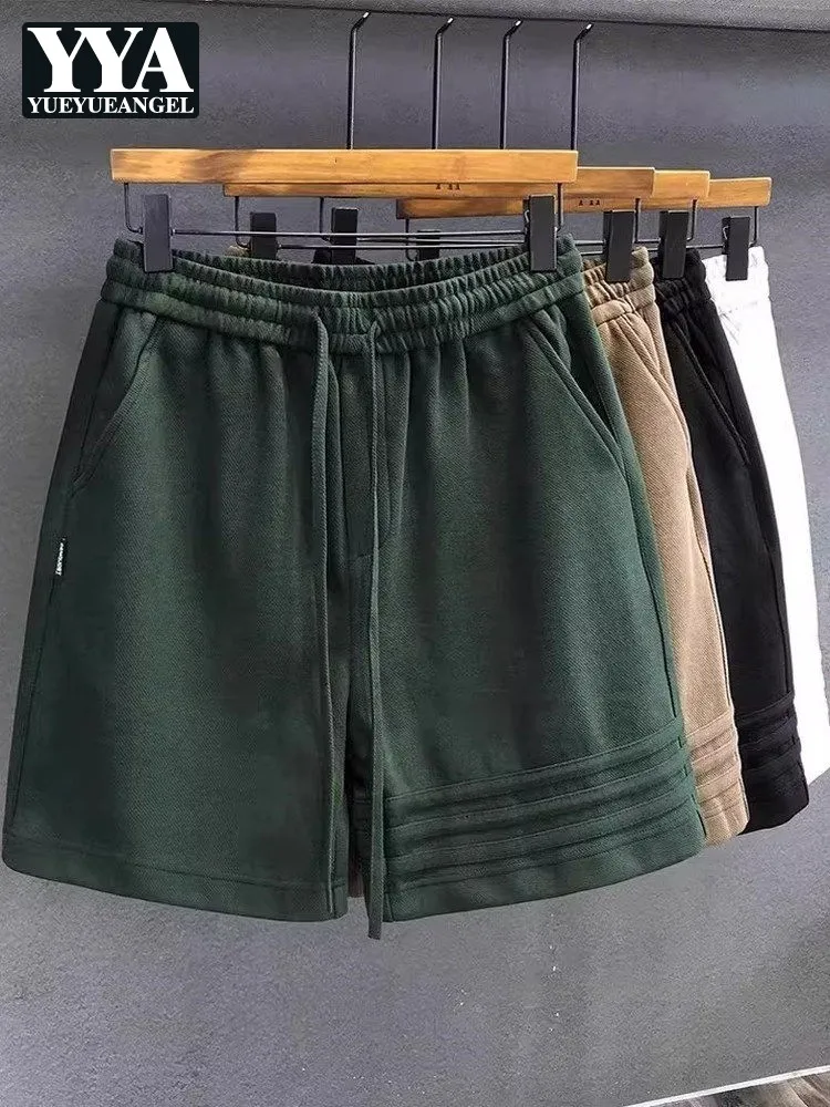 

New Summer Mens Knee Length Trouser Fashion American Style Beach Shorts Casual Outdoor Elastic Waist Drawstring Short Trousers