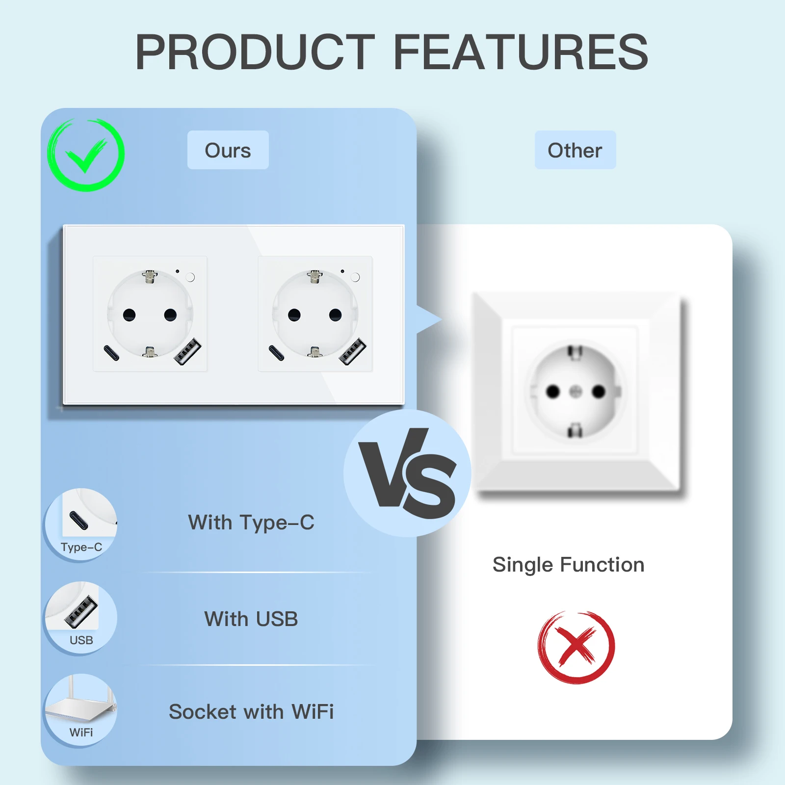 BSEED WIFI prese a muro presa USB Standard ue Type-c 20W prese Samrt a ricarica rapida funziona Alexa Google Home Tuya App Glass