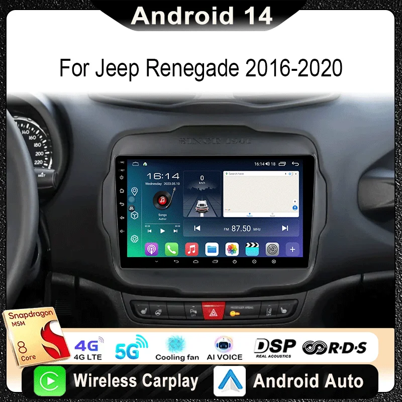 

For Jeep Renegade 2016-2020 Car Radio Multimedia Video Player Navigation Stereo GPS Android14 wireless Carplay Android Auto