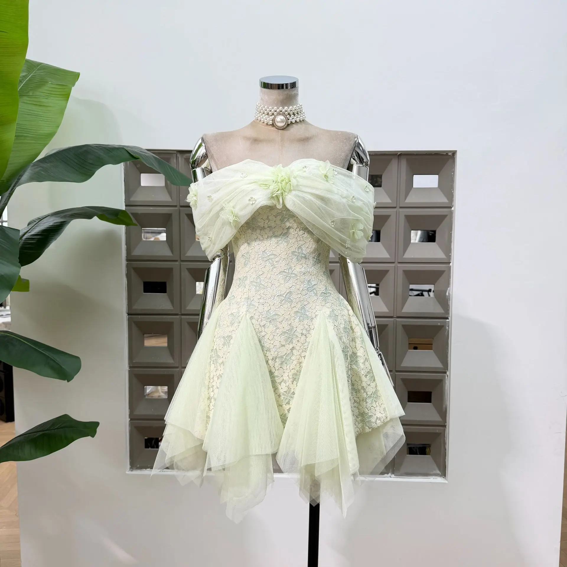Sommer Neue Kleider für Damen Y2K Spitzen-Minikleid 3D Blumen-Tüll Modisches Sexy Süßes Kleid A-Linie Korsett Party Abendkleider