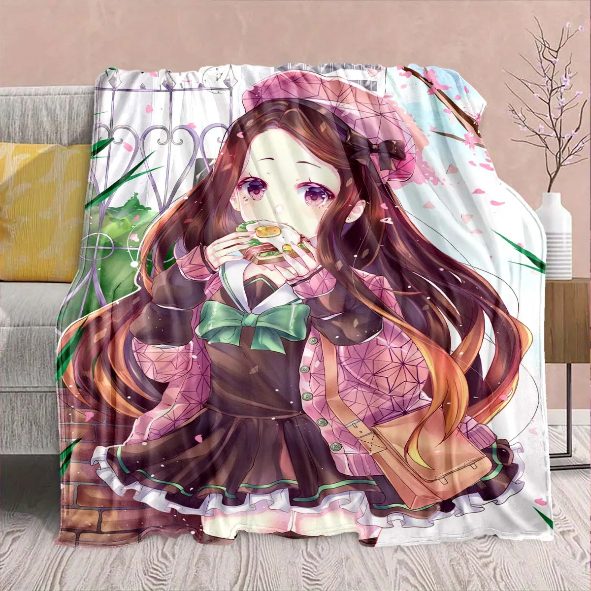 Demon Slayer Anime Flannel Blanket - Soft Warm Perfect for Sofa, Bedding Camping Travel Office Home Decor -QJY