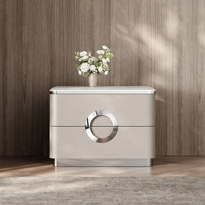 Modern simple bedside table marble ring decoration installation-free locker stainless steel bright color advanced sense