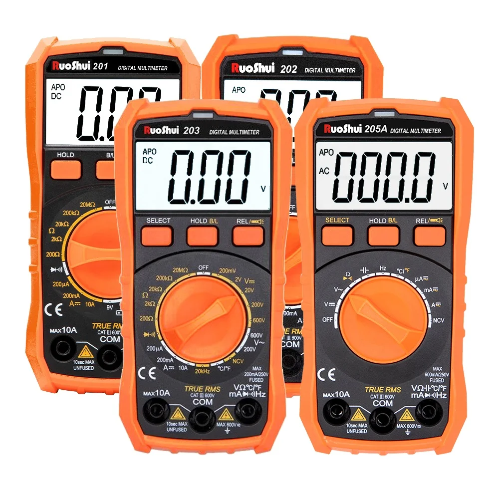 

201 202 203 205A цифровой мультиметр RuoShui автоматический цифровой тестер с функцией NCV LIVE измеритель емкости новый портативный мультиметр