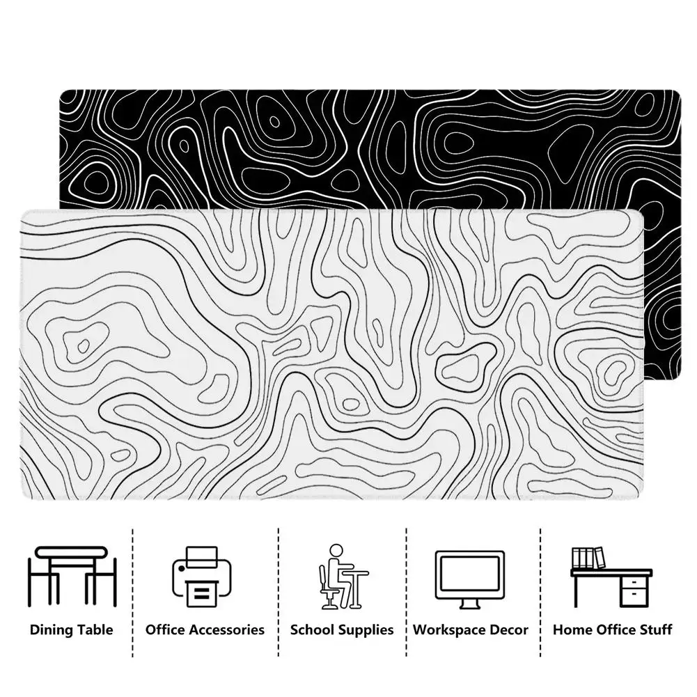 Art Mouse Pad Black And White Large Deskmat Office Mausepad 900x400cm Mousepad Mause Carpet Rubber Table Topographic Mat X0r9